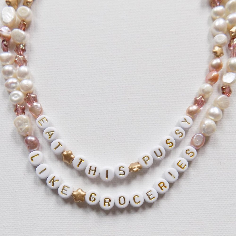 OOAK Handmade pearl beaded choker chunky choker with charms necklace NWOT